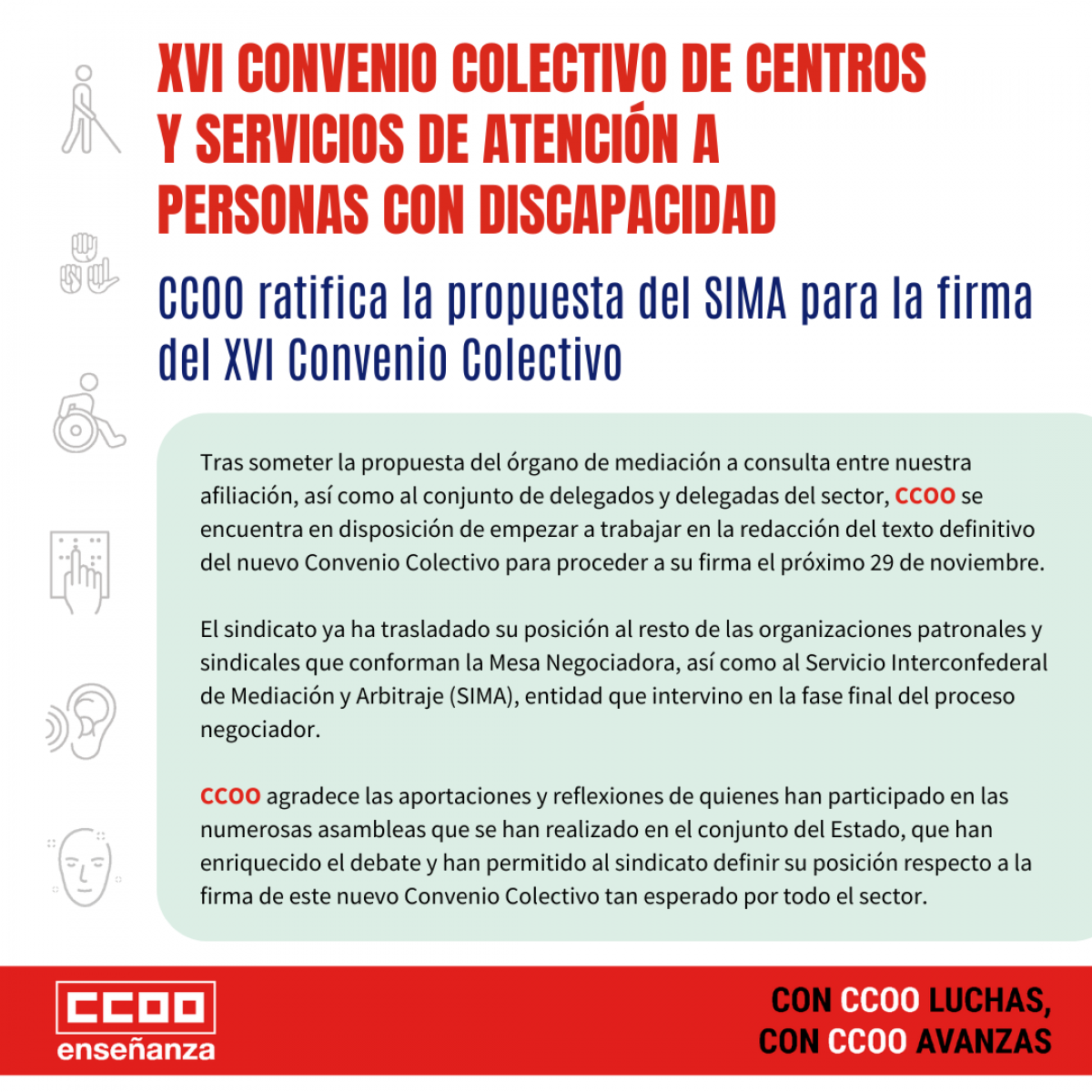 CCOO ratifica la propuesta del SIMA para la firma del XVI Convenio Colectivo