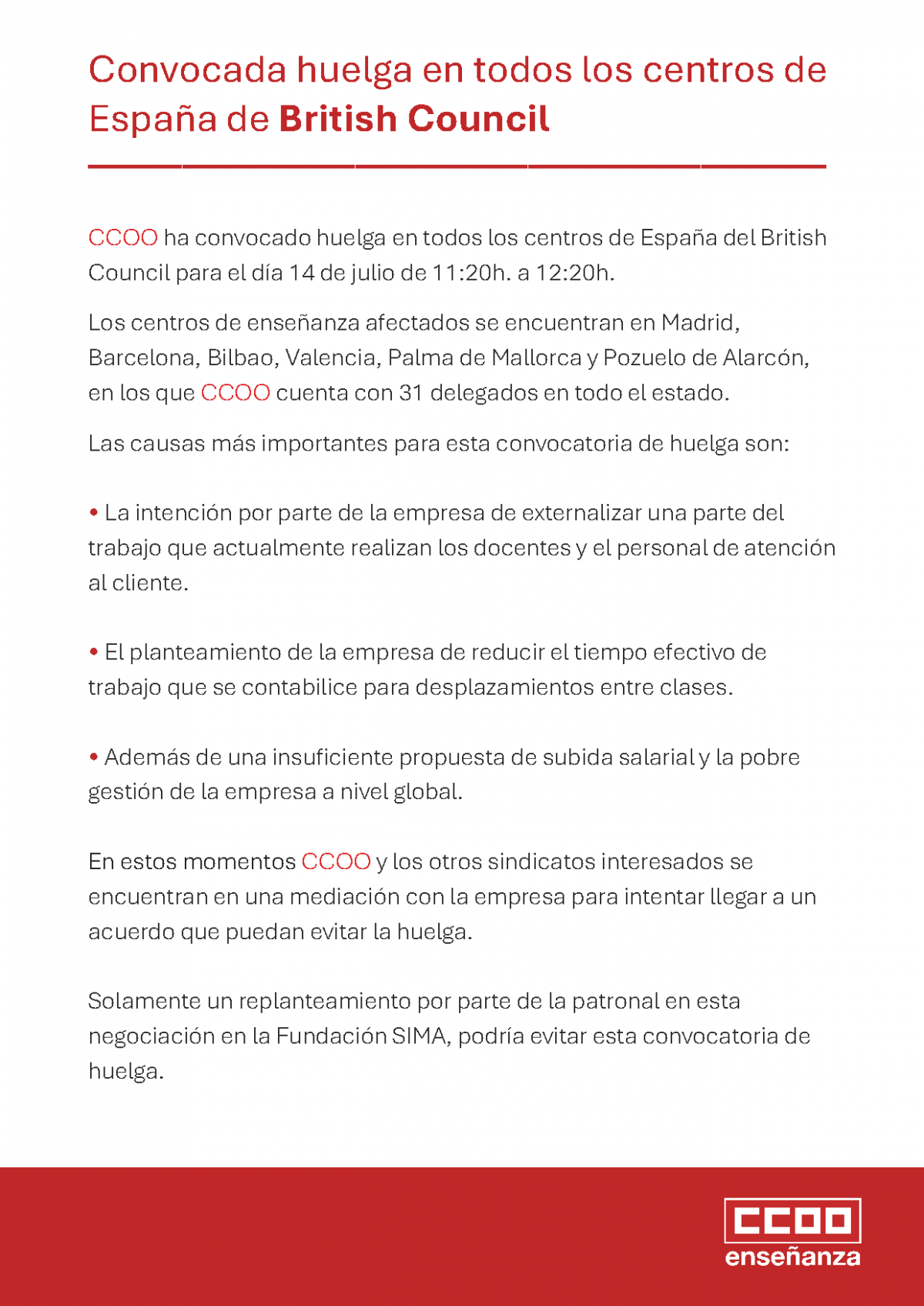 Convocada huelga en todos los centros de Espaa de British Council